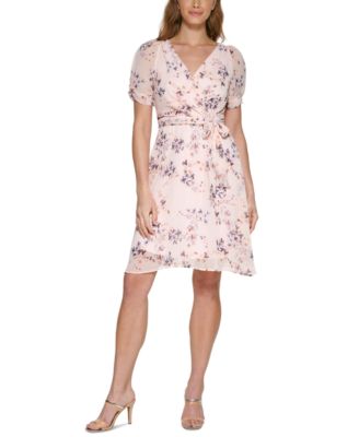 DKNY Floral-Print Faux-Wrap Dress ...